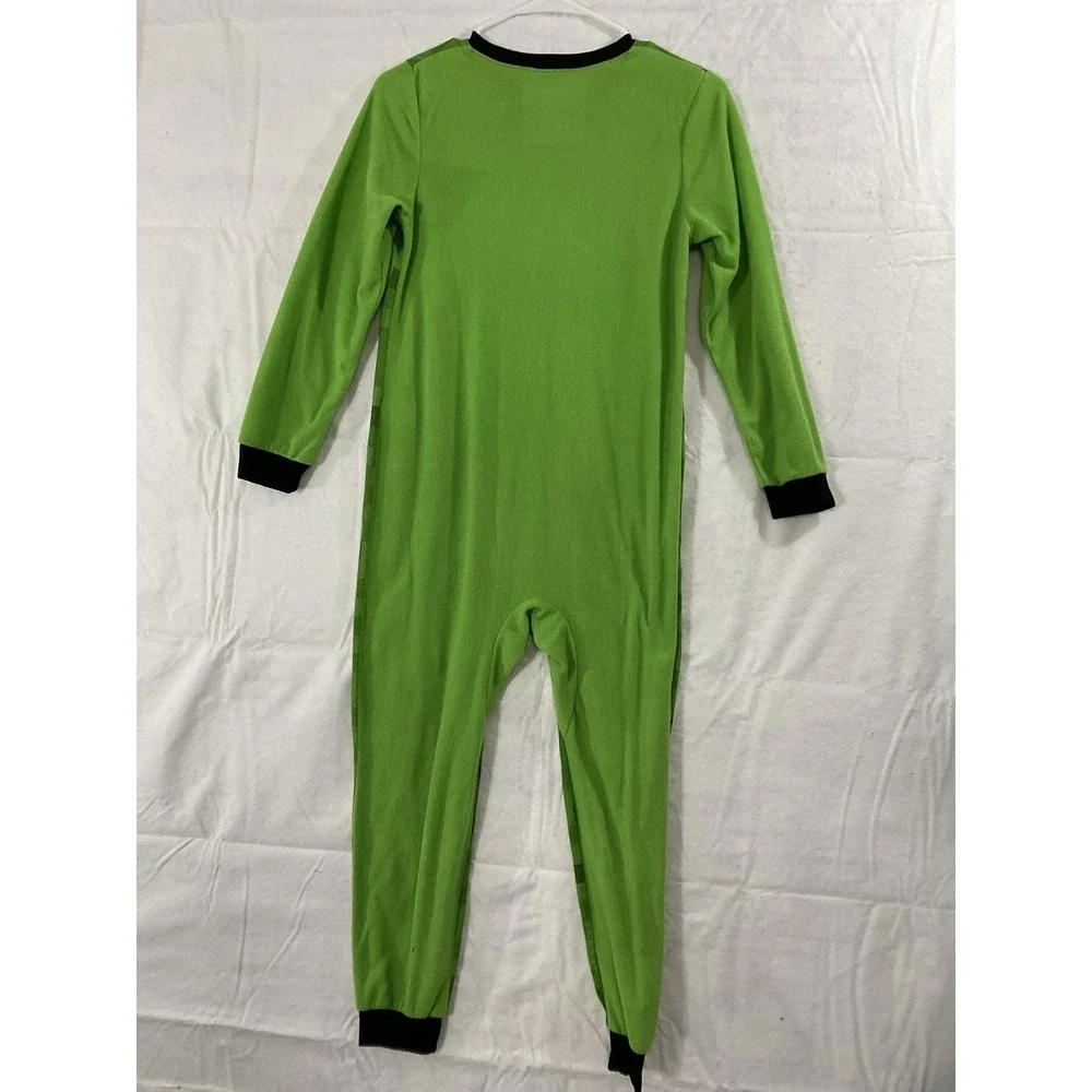 Minecraft One Piece Pajamas Boys 10/12 Green Creeper Fleece Zip Sleepwear